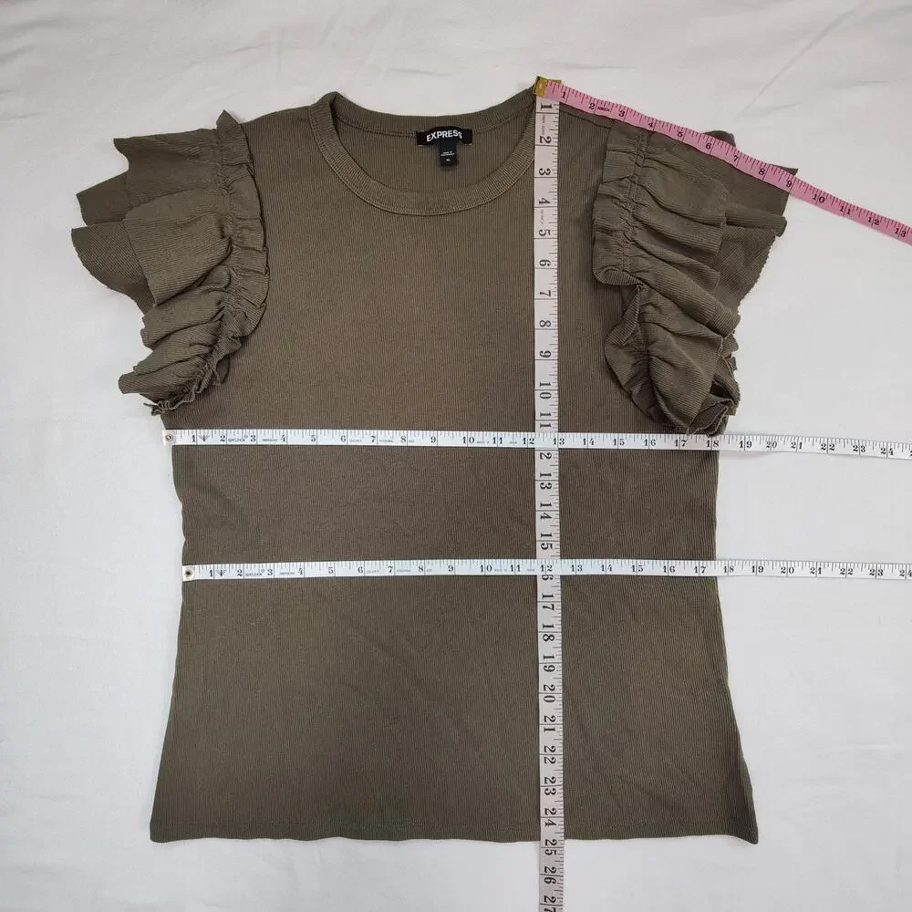 Express Coastal Island Vacation Ribbed Fairy Ruffle Romantic Artsy Sleeve Top - Picture 4 of 6